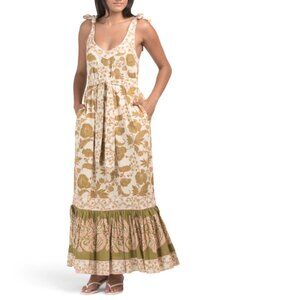 MISS JUNE White Khaki Printed Dress With Tie Belt